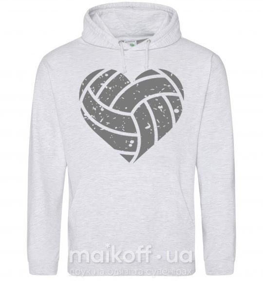 Мужская толстовка (худи) Volleyball heart Серый меланж фото