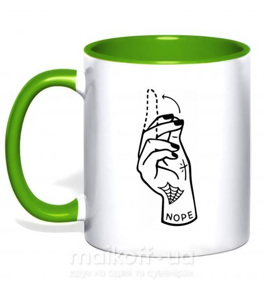 Чашка з кольоровою ручкою Nope hand Зелений фото