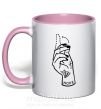 Чашка з кольоровою ручкою Nope hand Ніжно рожевий фото