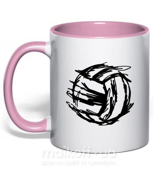 Чашка з кольоровою ручкою Мяч штрихи Ніжно рожевий фото