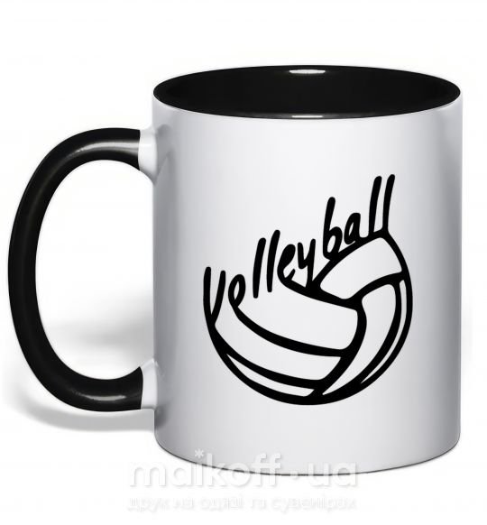 Чашка з кольоровою ручкою Volleyball text Чорний фото