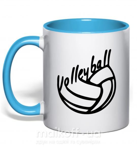 Чашка с цветной ручкой Volleyball text Голубой фото