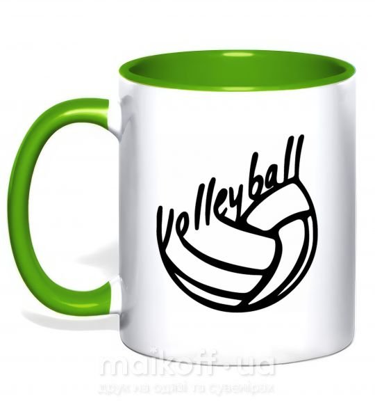 Чашка з кольоровою ручкою Volleyball text Зелений фото
