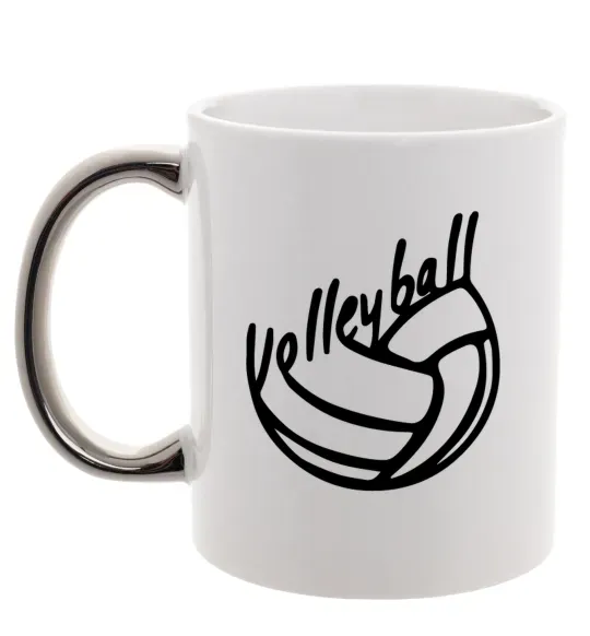 Чашка с цветной ручкой Volleyball text Серебро фото