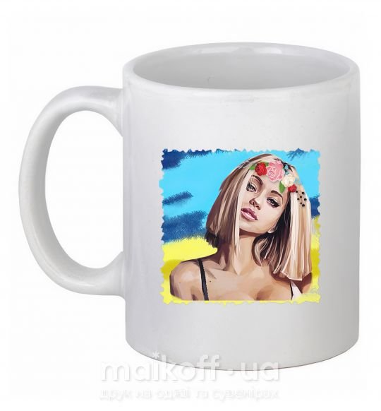 Чашка керамічна Девушка в венке Білий фото