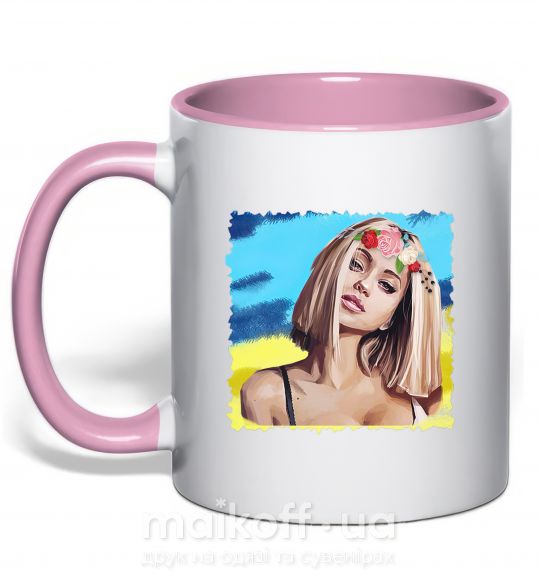 Чашка з кольоровою ручкою Девушка в венке Ніжно рожевий фото