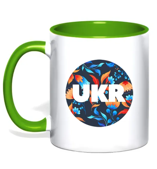 Чашка с цветной ручкой UKR круг Лаймовый фото