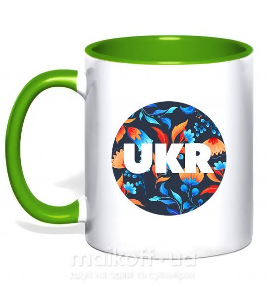 Чашка з кольоровою ручкою UKR круг Зелений фото