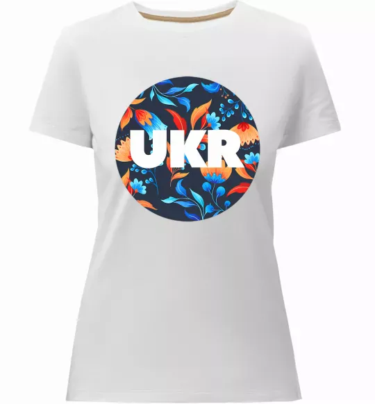Жіноча преміум футболка UKR круг Білий фото