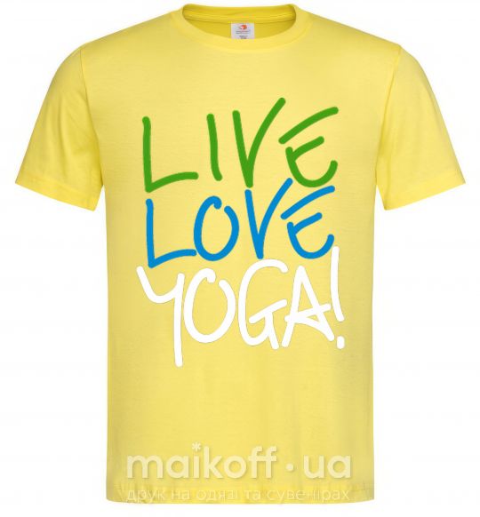 Мужская футболка Live love yоga Лимонный фото
