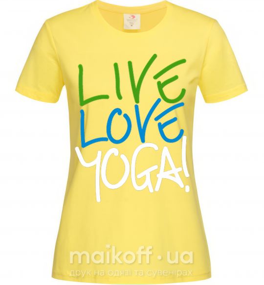 Женская футболка Live love yоga Лимонный фото