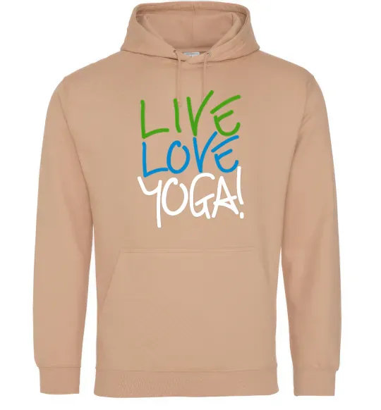 Мужская толстовка (худи) Live love yоga Песочный фото