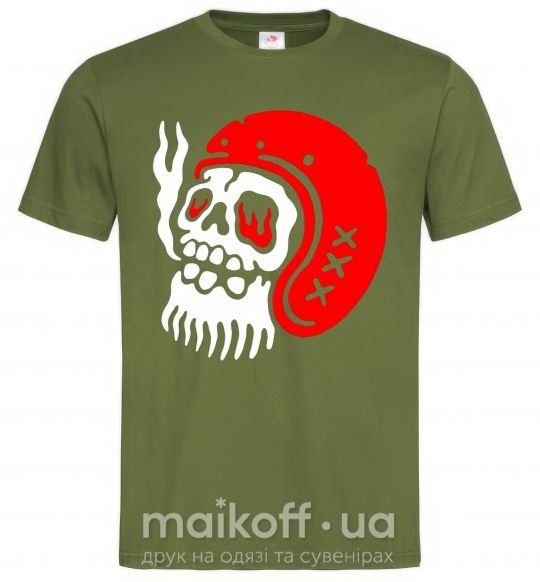 Мужская футболка Smoke skull Оливковый фото