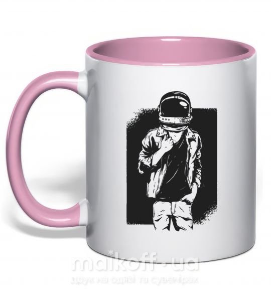 Чашка з кольоровою ручкою Мотоциклист крут Ніжно рожевий фото