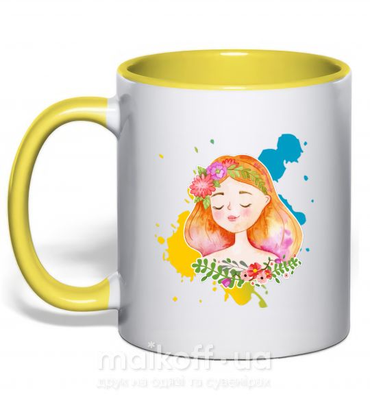 Чашка з кольоровою ручкою Ukrainian girl splash Сонячно жовтий фото