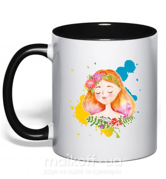 Чашка с цветной ручкой Ukrainian girl splash Черный фото