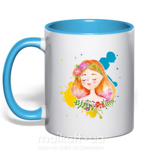 Чашка з кольоровою ручкою Ukrainian girl splash Блакитний фото