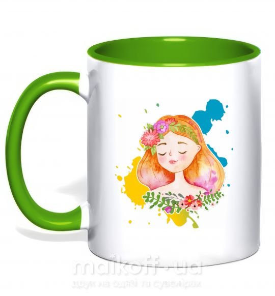 Чашка с цветной ручкой Ukrainian girl splash Зеленый фото