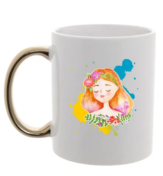 Чашка з кольоровою ручкою Ukrainian girl splash Золото фото