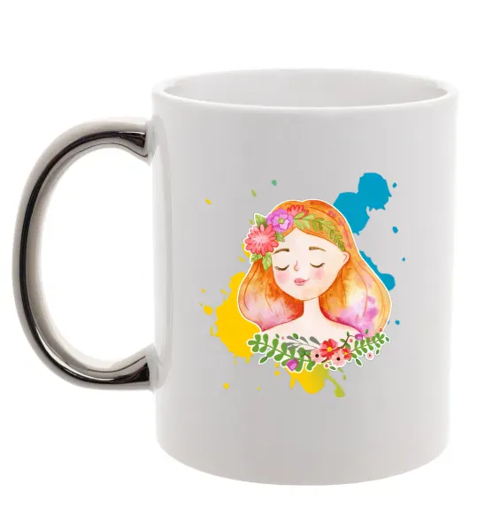 Чашка з кольоровою ручкою Ukrainian girl splash Срібло фото