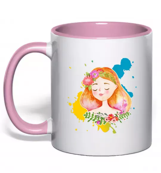 Чашка з кольоровою ручкою Ukrainian girl splash Ніжно рожевий фото