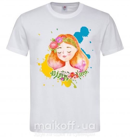 Мужская футболка Ukrainian girl splash Белый фото