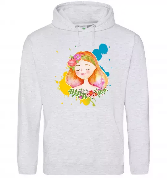 Мужская толстовка (худи) Ukrainian girl splash Серый меланж фото