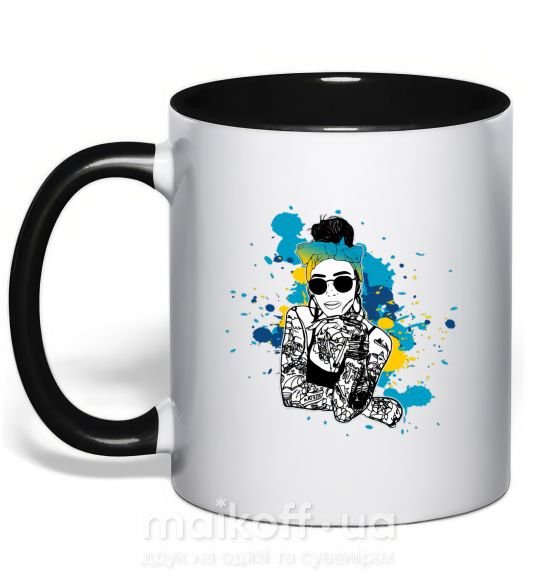 Чашка с цветной ручкой Ukrainian swag girl splash Черный фото
