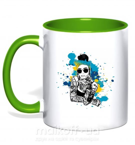 Чашка с цветной ручкой Ukrainian swag girl splash Зеленый фото