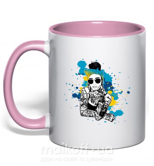 Чашка з кольоровою ручкою Ukrainian swag girl splash Ніжно рожевий фото