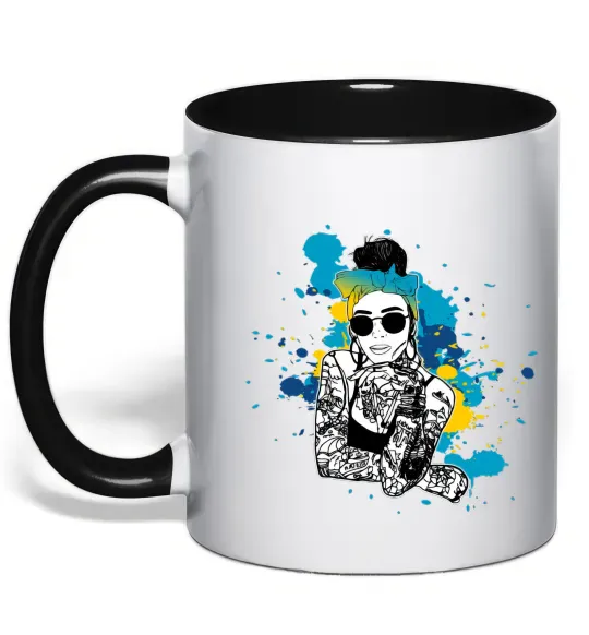 Чашка с цветной ручкой Ukrainian swag girl splash Черный фото