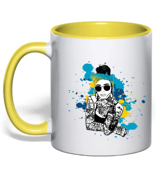 Чашка с цветной ручкой Ukrainian swag girl splash Лимонный фото