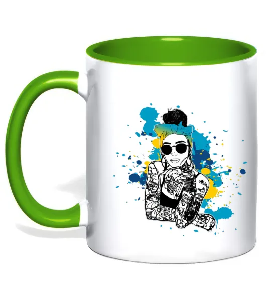 Чашка с цветной ручкой Ukrainian swag girl splash Лаймовый фото
