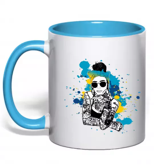 Чашка с цветной ручкой Ukrainian swag girl splash Голубой фото