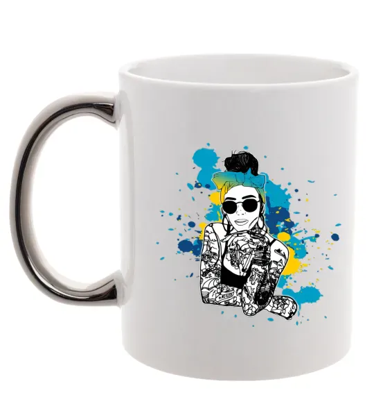 Чашка с цветной ручкой Ukrainian swag girl splash Серебро фото