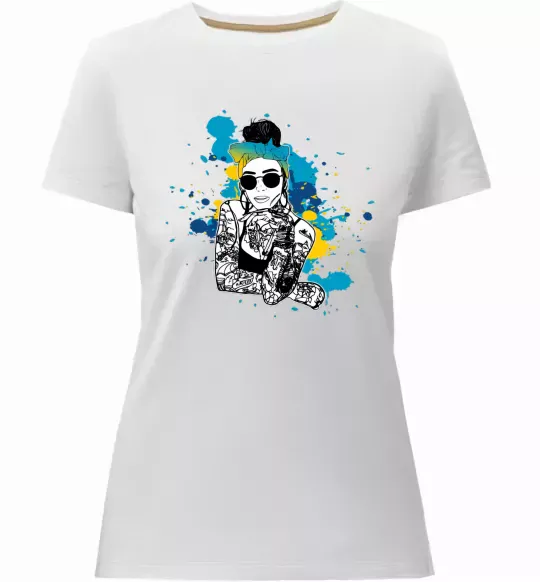 Женская премиум футболка Ukrainian swag girl splash Белый фото