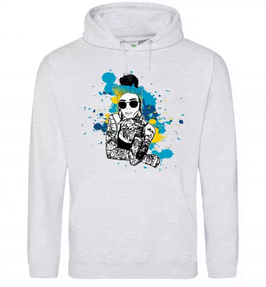 Мужская толстовка (худи) Ukrainian swag girl splash Серый меланж фото
