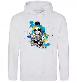 Женская толстовка (худи) Ukrainian swag girl splash Серый меланж фото