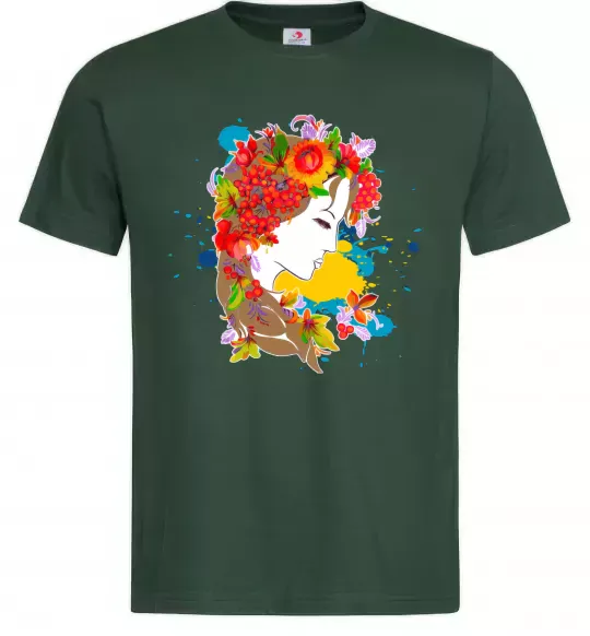 Мужская футболка Українка петриківський розпис Темно-зеленый фото