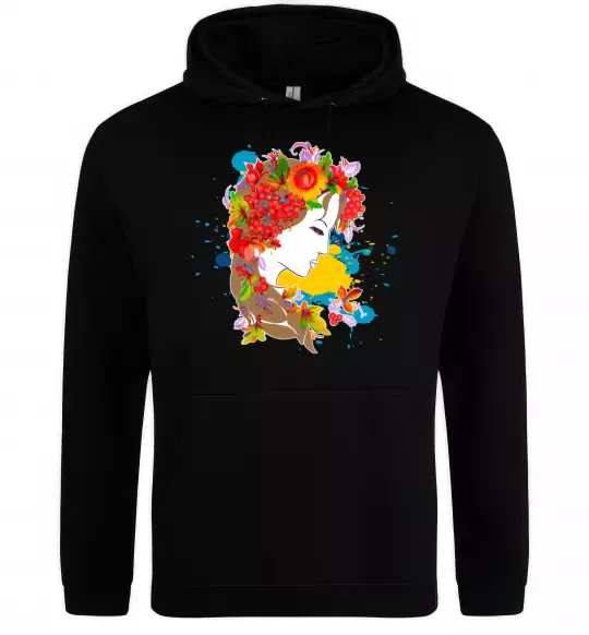 Мужская толстовка (худи) Українка петриківський розпис Черный фото