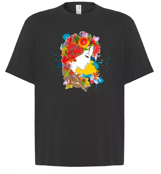 Футболка Оверсайз Українка петриківський розпис Черный фото