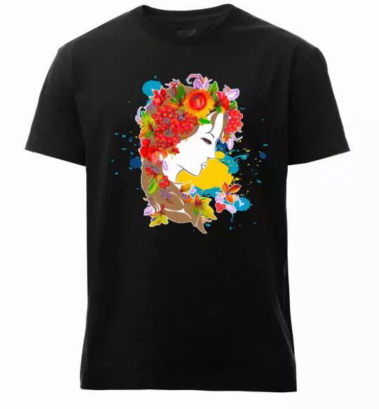 Мужская премиум футболка Українка петриківський розпис Черный фото