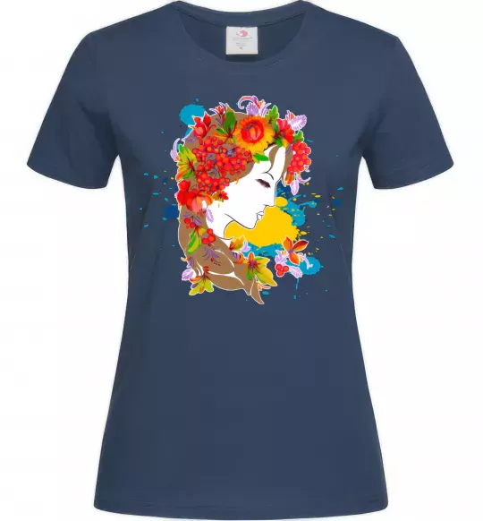 Женская футболка Українка петриківський розпис Темно-синий фото