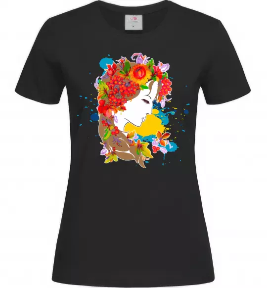 Женская футболка Українка петриківський розпис Черный фото