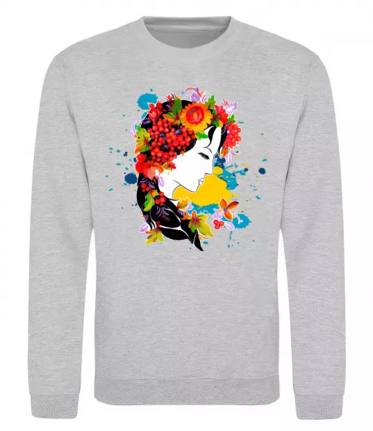 Світшот Українка петриківський розпис Сірий меланж фото