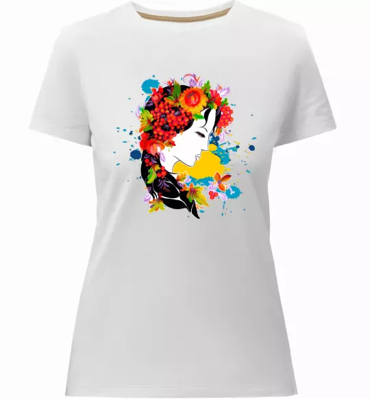 Женская премиум футболка Українка петриківський розпис Белый фото