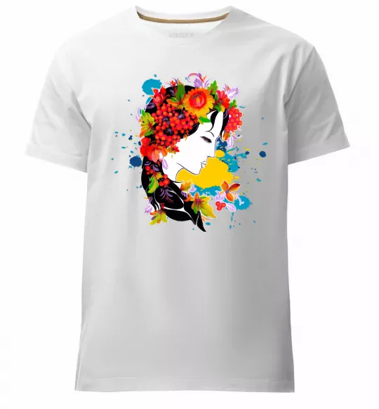 Мужская премиум футболка Українка петриківський розпис Белый фото