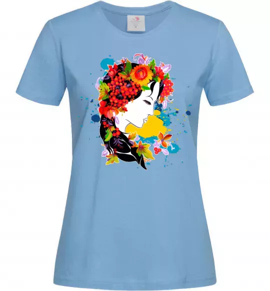 Женская футболка Українка петриківський розпис Голубой фото