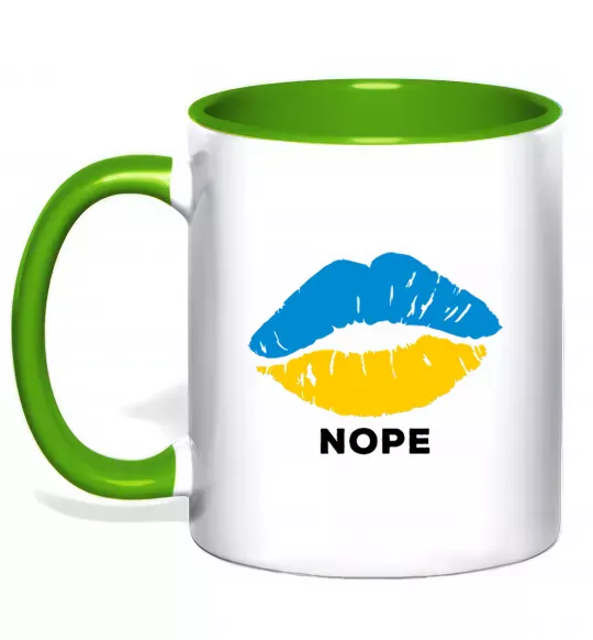 Чашка з кольоровою ручкою Ukrainian lips nope Зелений фото