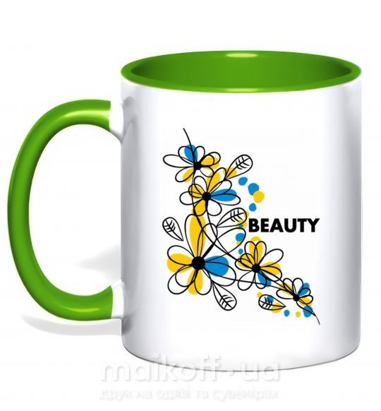 Чашка з кольоровою ручкою Ukrainian beauty Зелений фото